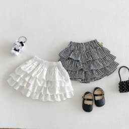 Korean-style New Summer Infant and Toddler Sweet Princess Forest Cake Pleated Skirt Check Half Skirt Versatile Dress Pants
