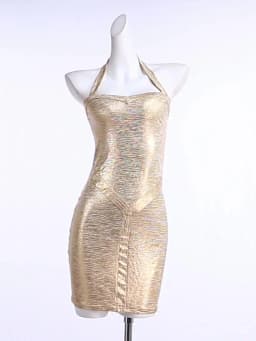 Weird Puss Sexy Bright Silk Dress Women Hottie Wild Square Collar Halter Patchwork Sleeveless Trend Club Party Peach Hip Bodycon