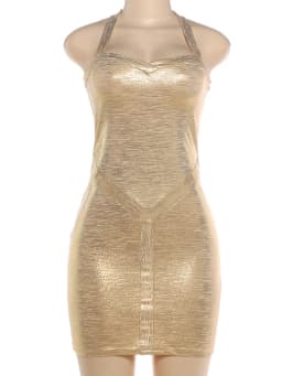 Weird Puss Sexy Bright Silk Dress Women Hottie Wild Square Collar Halter Patchwork Sleeveless Trend Club Party Peach Hip Bodycon