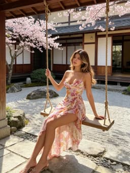 Spring and Summer Fresh Japanese Floral Art Irregular Design Ruffle Edge Low Neck Suspender Dress