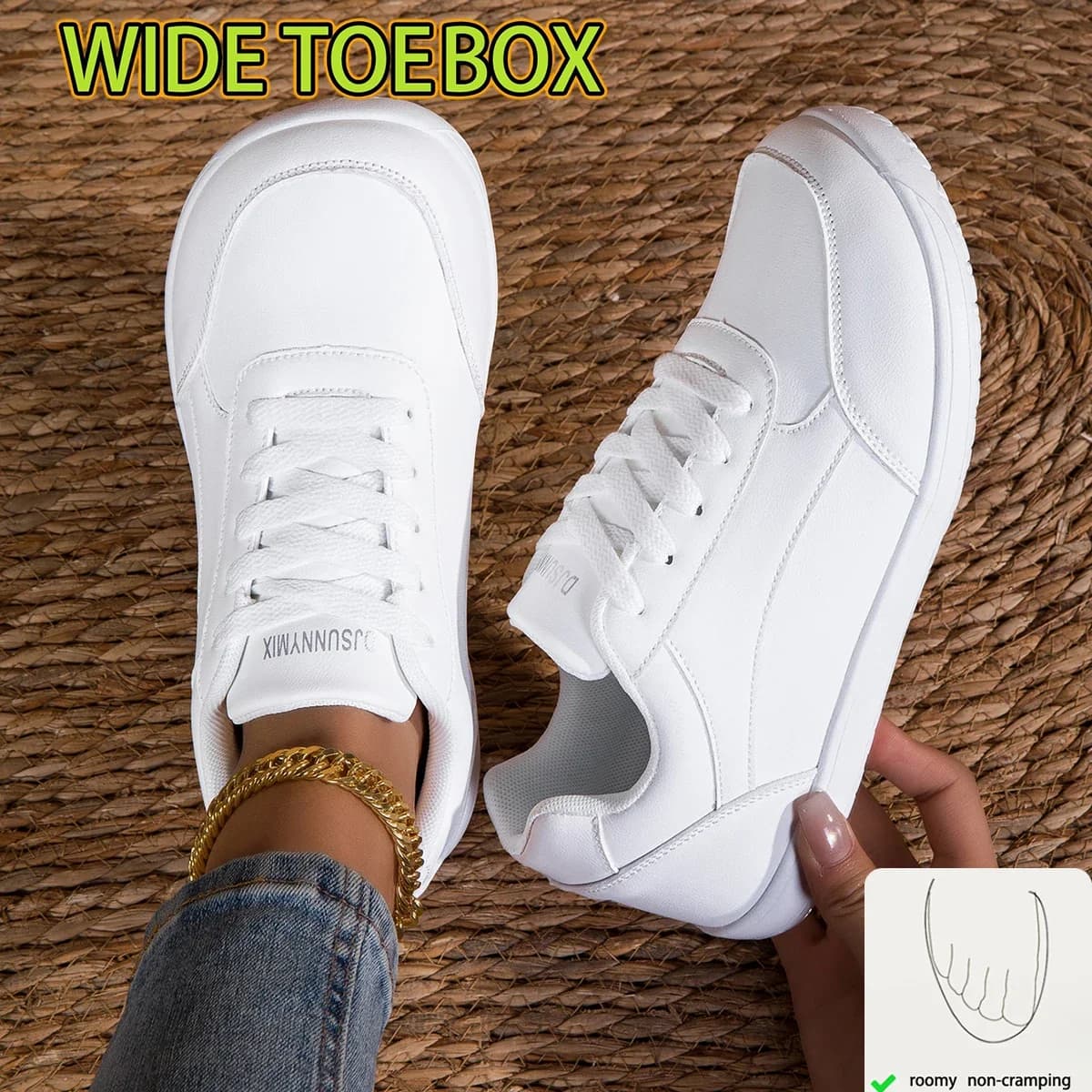 Women's Shoes Wide toe box shoes Lightweight Casual Walking Shoes White Lace-up Sneakers Plus Size Platform Vulcanized Shoe