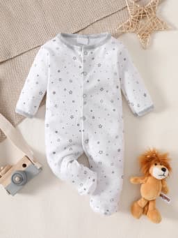 8-Piece Newborn Romper Set | 100% Cotton, Soft & Breathable | Gray Cartoon Star Design | For 0-9 Months Babies