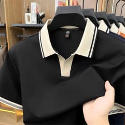 High quality ice silk short sleeve polo shirt summer breathable men new fashion personality color blocked scissors neck T-shirt