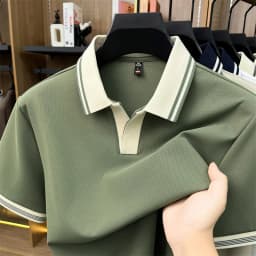 High quality ice silk short sleeve polo shirt summer breathable men new fashion personality color blocked scissors neck T-shirt