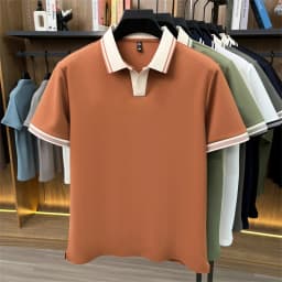 High quality ice silk short sleeve polo shirt summer breathable men new fashion personality color blocked scissors neck T-shirt