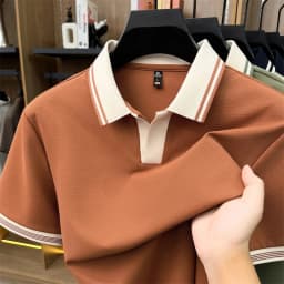 High quality ice silk short sleeve polo shirt summer breathable men new fashion personality color blocked scissors neck T-shirt