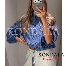 KONDALA Women Casual Trendy Plaid Shirts Turtleneck Single Breasted Blouse New Fashion 2026 Spring Summer Holiday Sporty Blouse