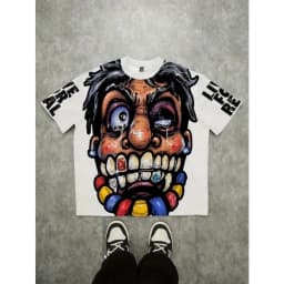European and American Men's Summer Fun Figure Graffiti Print Soft and Breathable Round Neck T-Shirt Outdoor Casual Top