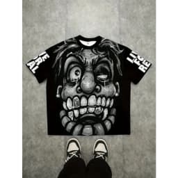 European and American Men's Summer Fun Figure Graffiti Print Soft and Breathable Round Neck T-Shirt Outdoor Casual Top