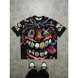 European and American Men's Summer Fun Figure Graffiti Print Soft and Breathable Round Neck T-Shirt Outdoor Casual Top