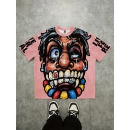 European and American Men's Summer Fun Figure Graffiti Print Soft and Breathable Round Neck T-Shirt Outdoor Casual Top