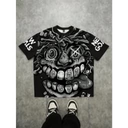 European and American Men's Summer Fun Figure Graffiti Print Soft and Breathable Round Neck T-Shirt Outdoor Casual Top