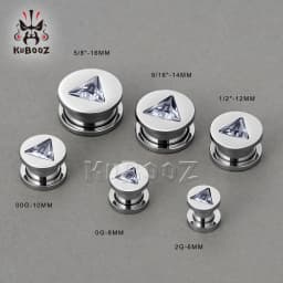 KUBOOZ Stainless Steel Triangle Zircon Ear Tunnels Plugs Screw Fit Ear Expanders Stretchers Gauge Body Piercing Jewelry 2PCS