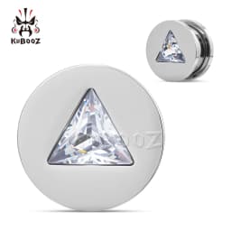 KUBOOZ Stainless Steel Triangle Zircon Ear Tunnels Plugs Screw Fit Ear Expanders Stretchers Gauge Body Piercing Jewelry 2PCS