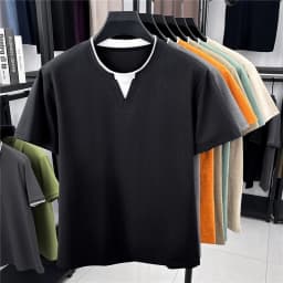 Mens Short Sleeve Fake Two Piece T Shirt V Neck Style Lightweight Casual Summer Tops for Men
