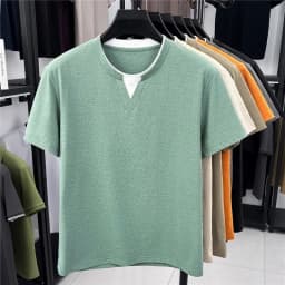 Mens Short Sleeve Fake Two Piece T Shirt V Neck Style Lightweight Casual Summer Tops for Men