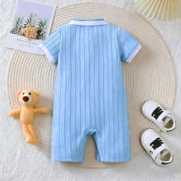 Newborn Baby Boy Bodysuit Lapel Collar Cartoon Bear Short-Sleeved Bodysuit for 0-18 Months Old Cute Baby Boys' Summer Clothing