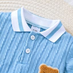 Newborn Baby Boy Bodysuit Lapel Collar Cartoon Bear Short-Sleeved Bodysuit for 0-18 Months Old Cute Baby Boys' Summer Clothing