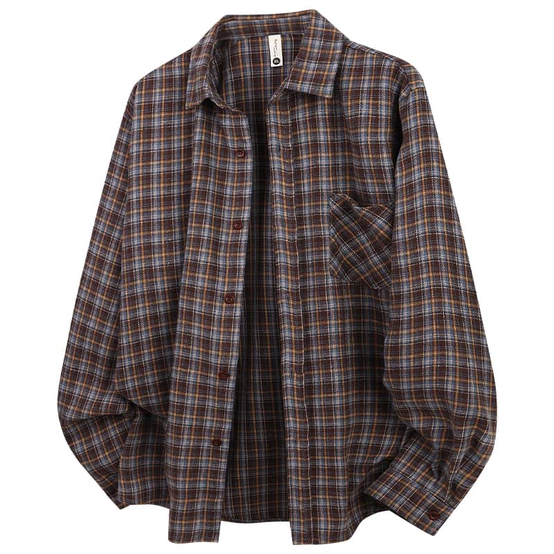 2026 Spring And Autumn New Loose Plaid Shirt Men’s Long Sleeve Button Shirt Casual Flannel Shirt Street Style Top