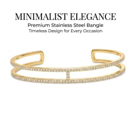 Gold Color Adjustable Two-story Zircon Bangle, Luxury Stainless Steel Bohemian Style Bracelet for Women, Fashion Jewelry Gift