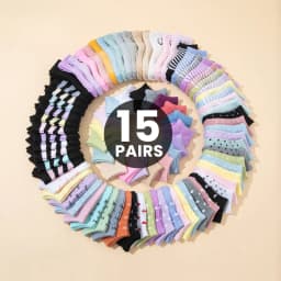 15Pairs Mixed Kid's Short Ankle Socks Sweet Cartoon Smile Heart Print Elastic Toddler Kids Socks for All Seasons