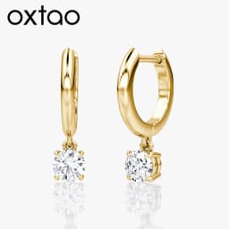 OXTAO Charm Gold/Silver Hoop Earrings Female Jewelry 14K Gold Filled Moissanite Dangle Hoop Earrings 6.5mm D VVS1 with Certified
