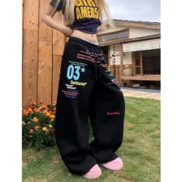 Letter Print Sweatpants Women's Hip Hop Streetwear Elastic Waist Straight Wide Leg Baggy Jogger Trousers Women's