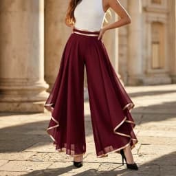 2026 New Western Style Amazon Fashion Spliced Rolled Hem Layered Chiffon High-Waisted Women's Casual Wide-Leg Pants