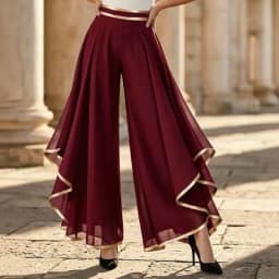 2026 New Western Style Amazon Fashion Spliced Rolled Hem Layered Chiffon High-Waisted Women's Casual Wide-Leg Pants