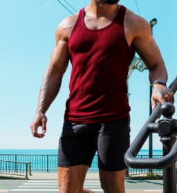 New Fitness Sports Tank Top Men's Sleeveless Summer Knitted Vertical Striped Casual Slimming Men's Sports Tank Top