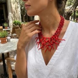 Exaggerated Red Coral Multi Layer Necklace for Women Bohemian Irregular Stone Beaded Choker Chain Vacation Party Jewelry Gift