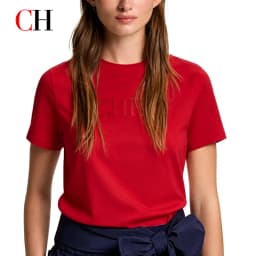 CH Women's Short Sleeve T Shirt Slim Fit Crew Neck Letter Embroidery Breathable Cotton Daily Tops