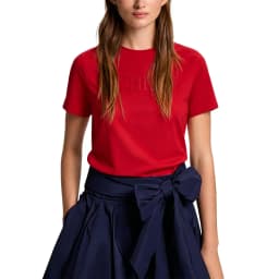 CH Women's Short Sleeve T Shirt Slim Fit Crew Neck Letter Embroidery Breathable Cotton Daily Tops