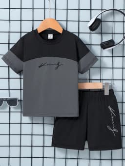 Children's T-Shirt Boy Simple Letter Printed Summer Street Sports Short Sleeve Set Fashion Comfortable Children's Clothing Boys