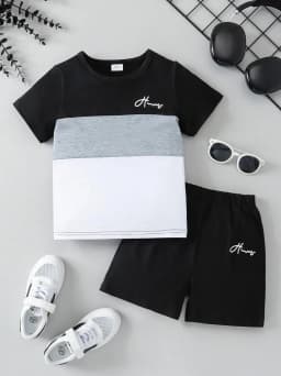 Children's T-Shirt Boy Simple Letter Printed Summer Street Sports Short Sleeve Set Fashion Comfortable Children's Clothing Boys