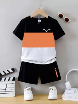 Children's T-Shirt Boy Simple Letter Printed Summer Street Sports Short Sleeve Set Fashion Comfortable Children's Clothing Boys