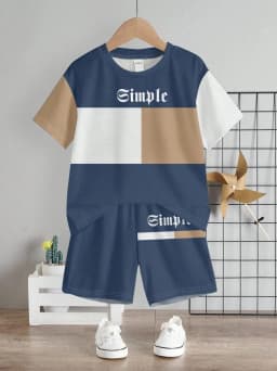 Children's T-Shirt Boy Simple Letter Printed Summer Street Sports Short Sleeve Set Fashion Comfortable Children's Clothing Boys