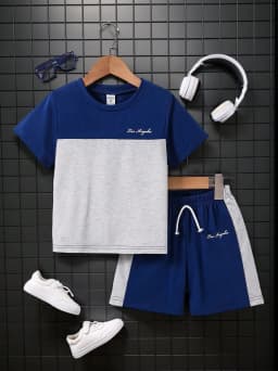 Children's T-Shirt Boy Simple Letter Printed Summer Street Sports Short Sleeve Set Fashion Comfortable Children's Clothing Boys