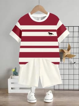 Children's T-Shirt Boy Simple Letter Printed Summer Street Sports Short Sleeve Set Fashion Comfortable Children's Clothing Boys