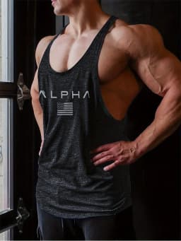 2026 New Summer Men's Y-Back Tank Top ALPHA Print Gym Workout Sleeveless Shirt Breathable Quick Dry Fitness Casual Muscle Tops