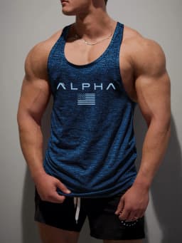 2026 New Summer Men's Y-Back Tank Top ALPHA Print Gym Workout Sleeveless Shirt Breathable Quick Dry Fitness Casual Muscle Tops
