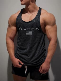 2026 New Summer Men's Y-Back Tank Top ALPHA Print Gym Workout Sleeveless Shirt Breathable Quick Dry Fitness Casual Muscle Tops
