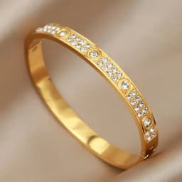 Stainless Steel 18K PVD Plated Classic Crystal Bracelets for Women Fashion Brand Jewelry Elegant Golden Bangles Accessories