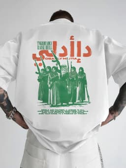 Arabic Letter Print T-Shirt Back Print Trendy and Fashionable Summer Versatile Short Sleeve Tee Casual Everyday Top for Men