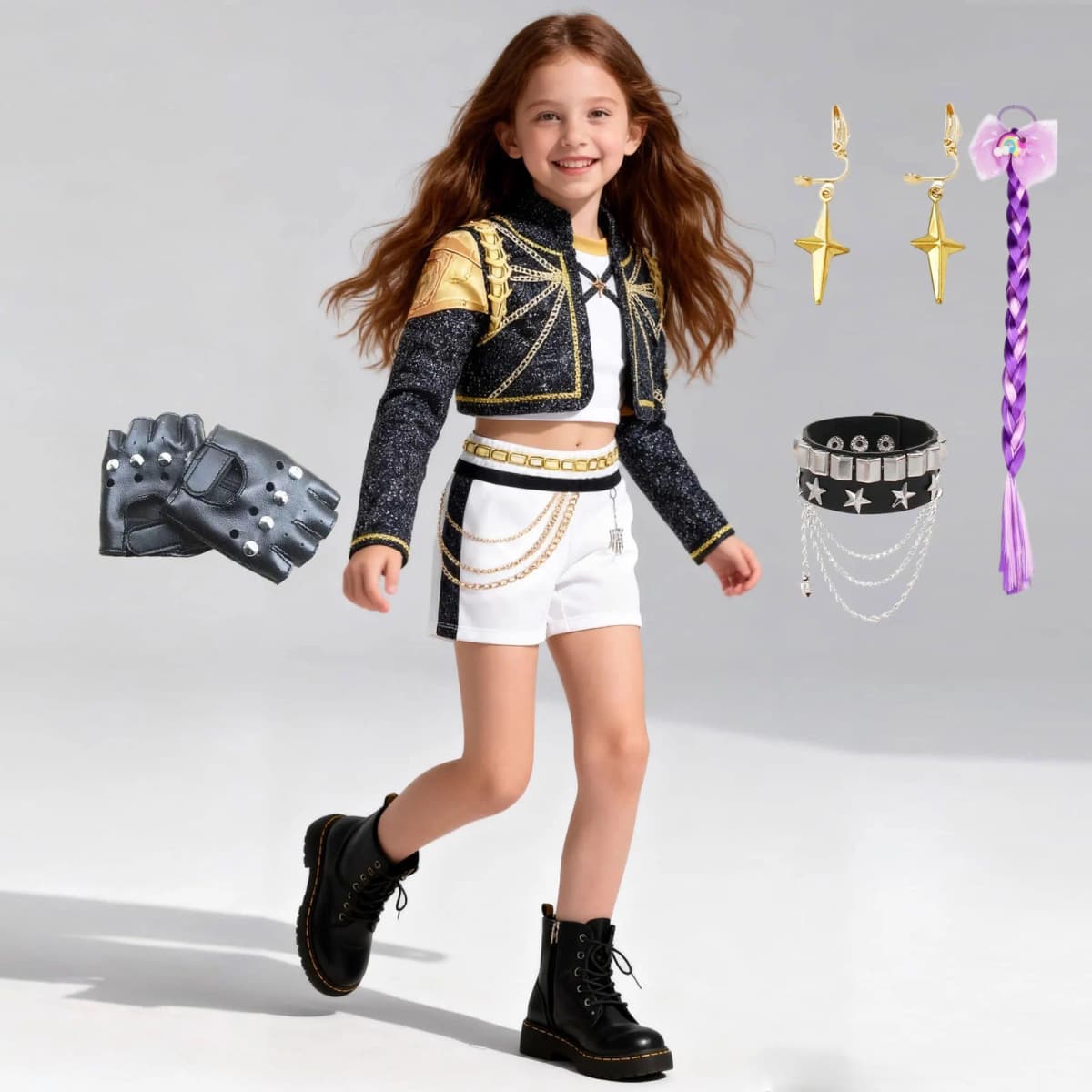 Kids Pop Music Singer Role Play 3 Pieces Clothing Set Korean Style Costume Stage Performance Girls Team Uniform Vest+Coat+Pants