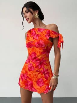 Women'S Spring Summer Floral Print Vacation Casual Off-Shoulder Slouchy Strappy Sleeveless Short Skirt Dress