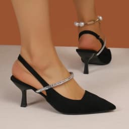 Women Pointed-Toe Slingback Stiletto Heels Sandals Crystal Strap Detail Elegant Design Classic Ladies Dress Office Shoes