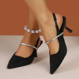 Women Pointed-Toe Slingback Stiletto Heels Sandals Crystal Strap Detail Elegant Design Classic Ladies Dress Office Shoes