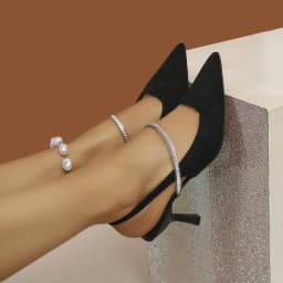 Women Pointed-Toe Slingback Stiletto Heels Sandals Crystal Strap Detail Elegant Design Classic Ladies Dress Office Shoes