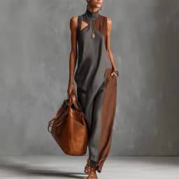 Bohemian Women's Long Dress Summer Color Block Beach Tank Dress Loose Casual High Neck Cutout Maxi Dresses Streetwear Colthing